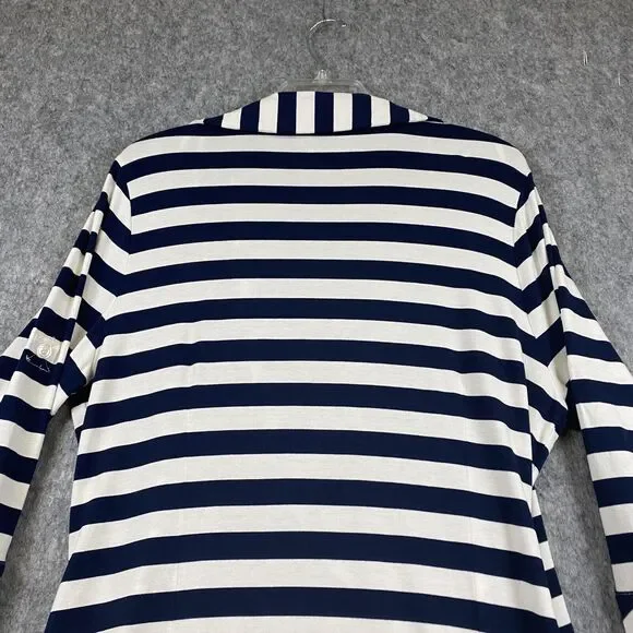 Soft Surroundings Women's Large Navy White Stripe V Neck Side Wrap Dress - Picture 12 of 14